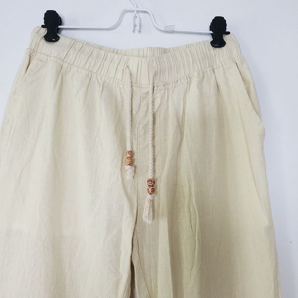 Sir 7 Studio Womens Flax Cotton Pull On Elastic Waist Pants Size M beige Stretch - Picture 3 of 12